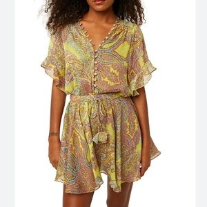 NWT $580 Misa Los Angeles Para Top & Matching Skirt SET Ischia Neon Paisley XS